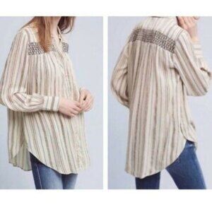 Anthropologie Floreat Northfork Button Down Stripe Tunic Top Size Small